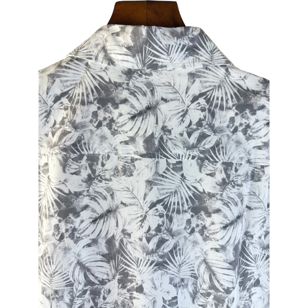 Havana Jim Mens Grey White Tropical Palm Leaf Print Button Front Shirt sz Medium - Picture 9 of 11